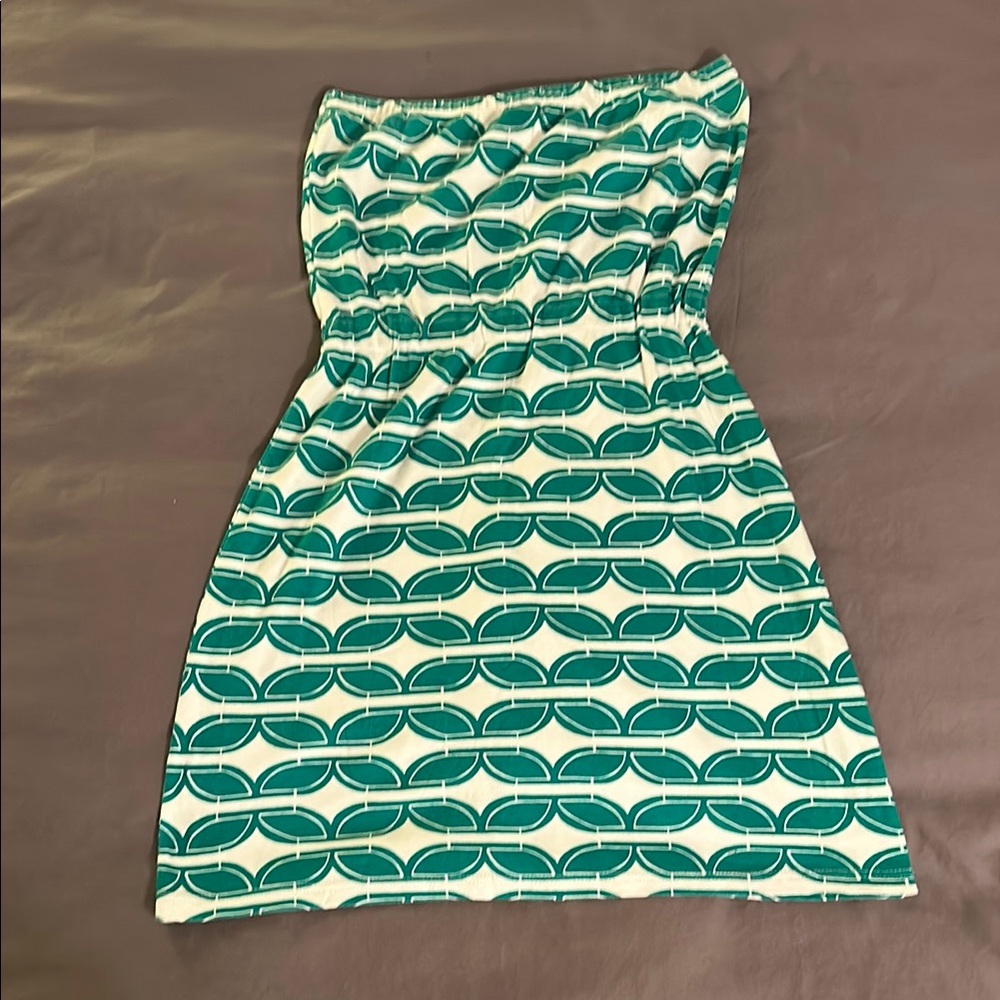 Green Patterned Strapless Dress Sz M